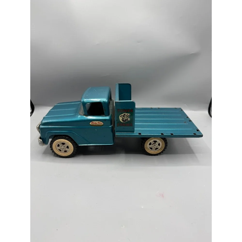 Vintage Tonka Farms Stake Bed Truck Pressed Steel Turquoise Metallic USA Made